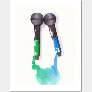 Larrying Mics (Blue and Green) Posters and Art